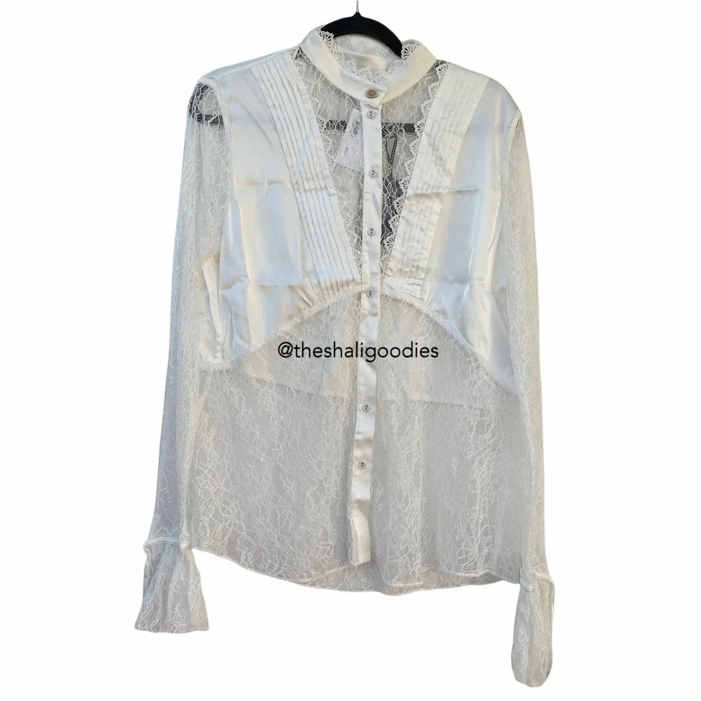 AJE Veil Lace Shirt Ivory White Button Down Top - Picture 6 of 11